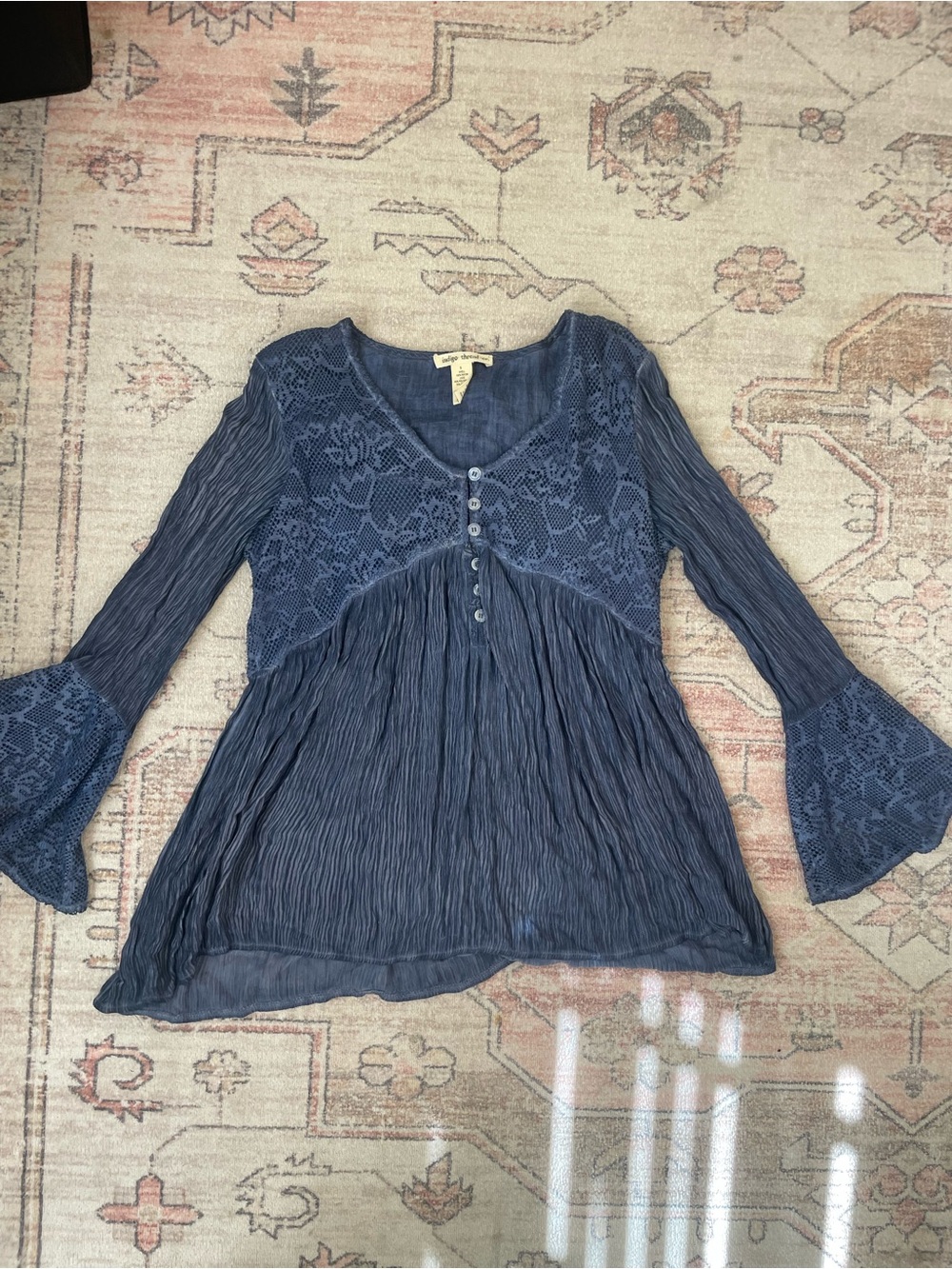 Indigo Thread Co. Fairycore Boho Blue Lace Blouse Womens S